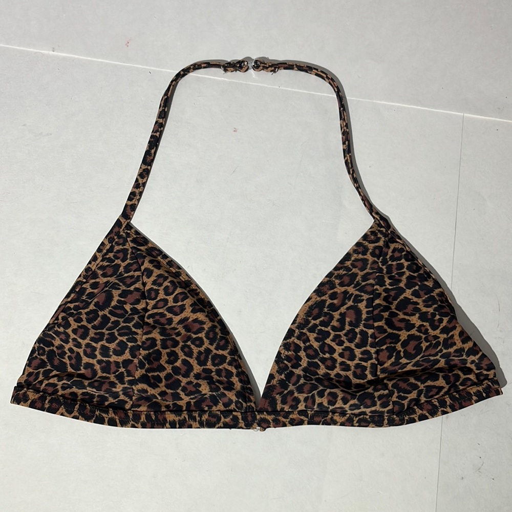 Newport News Swim vintage triangle bikini top swimwear lined sz 16 leopard print